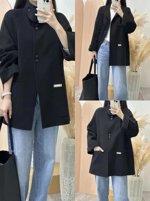 漆黑色绵羊毛大衣LZ6C02 商品图1