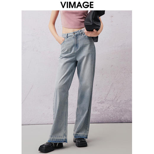 VIMAGE纬漫纪春季新款时尚休闲显瘦高腰百搭牛仔裤V2105718 商品图0