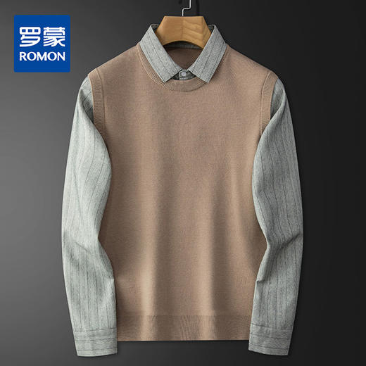 【经典款】罗蒙春秋男装假两件针织衫男士衬衫长袖男士针织衫男 商品图0