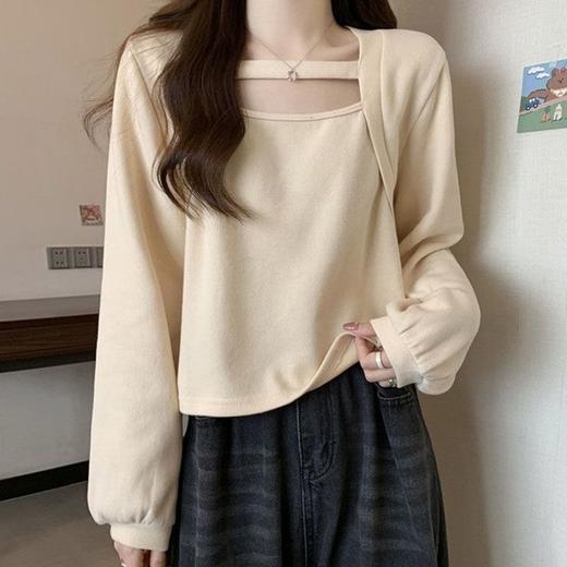 【大码长袖T恤女 2025年春秋新款】胖mm 设计感小众 镂空遮肚 显瘦上衣服 商品图3