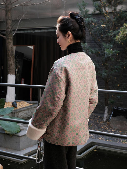 盛唐牡丹 |新中式重缎真丝宋锦羊毛外套  商品图9