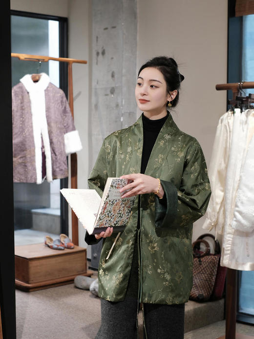 盛唐牡丹 |重缎真丝宋锦对襟双面穿皮衣 商品图3