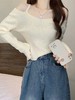 春秋季新款【长袖针织衫女 V领露肩打底衫】修身显瘦 纯色短款 软糯上衣女 商品缩略图1