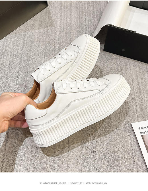 预售【增高元气奶盖鞋】【牛皮材质】柔软透气4.5cm厚底增高 经典百搭小白鞋H241180258 商品图3