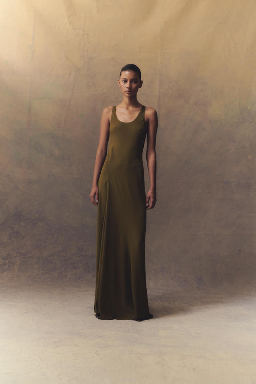 Cortana  苔绿色Georgia斜裁真丝礼服裙 商品图8
