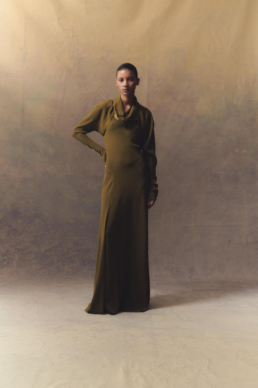 Cortana  苔绿色Georgia夹克式真丝连肩短外套 商品图4