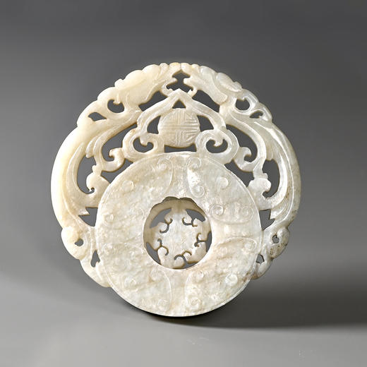 清代和田白玉老提油双龙拱寿转心佩 商品图1