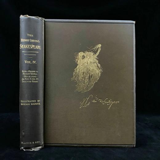 1888年 莎士比亚作品集（卷4，亨利五世/温莎的风流娘们/无事生非/皆大欢喜/第十二夜） 数十幅插图 漆布精装18开 商品图0