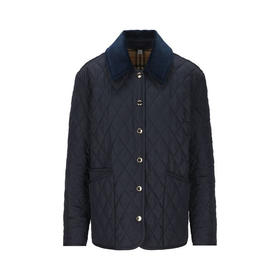 【二】BURBERRY 巴宝莉 女士灯芯绒领绗缝夹克棉服 蓝色 8078239 A1177