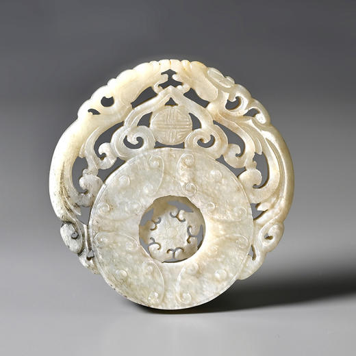 清代和田白玉老提油双龙拱寿转心佩 商品图0