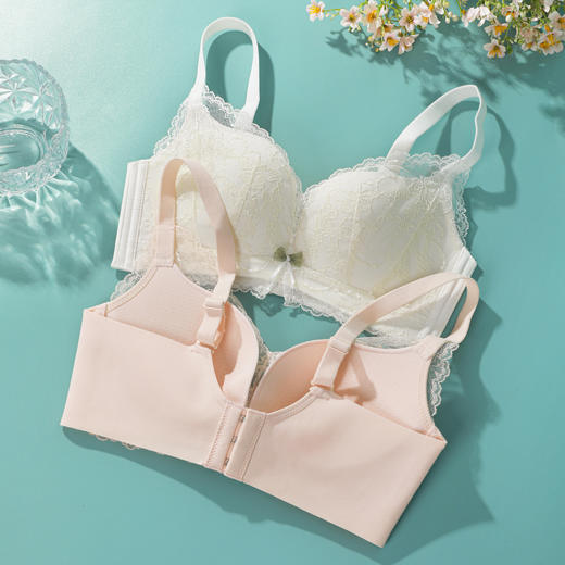 【多款可选】熳洁儿 内衣薄款女大胸显小内衣纸片杯浪漫甜美蕾丝无钢圈文胸收副乳22251506/22261518 商品图4