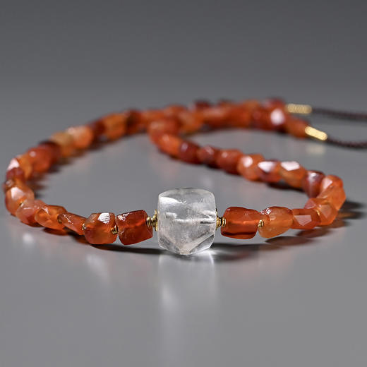 西亚高古多棱磨面白水晶+红玛瑙项链 商品图1