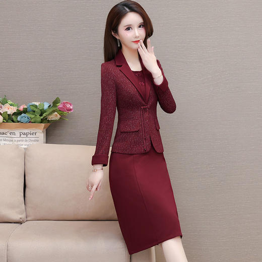 春款简约，中长款洋气内搭连衣裙短款通勤小香风外套两件套QYM-XYKL-4828-L 商品图1