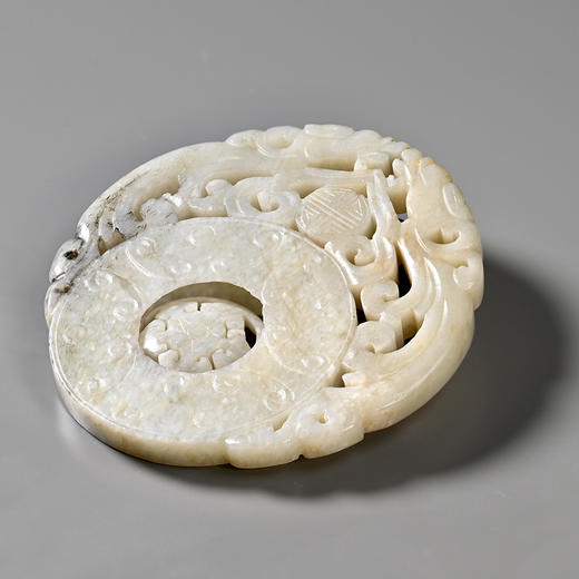 清代和田白玉老提油双龙拱寿转心佩 商品图7