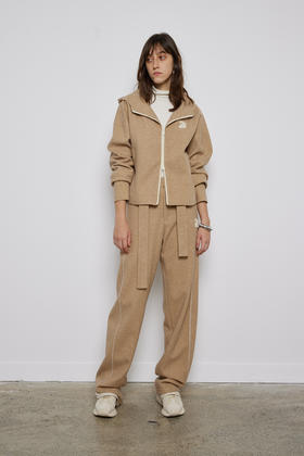 撞色毛感针织长裤