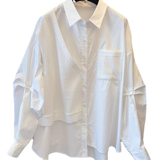 2025春秋【拼接衬衣女 假两件小众设计感】韩版宽松休闲 复古风长袖衬衫女 商品图4