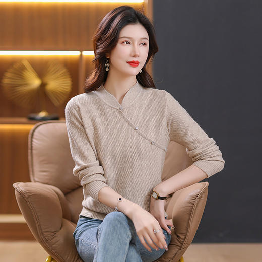 早春装新款，国风中式针织打底衫女士内搭秋冬中年妈妈短款毛衣CC-89-541 商品图1