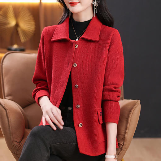 春秋中年妈妈短款外套，女春装新款翻领毛衣针织开衫二八月外搭CC-5-5862 商品图3
