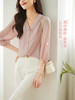 【129选3件，不退换】熙世界七分泡泡袖雪纺衫女春夏2025春秋新款气质V领小衫别致上衣 商品缩略图2
