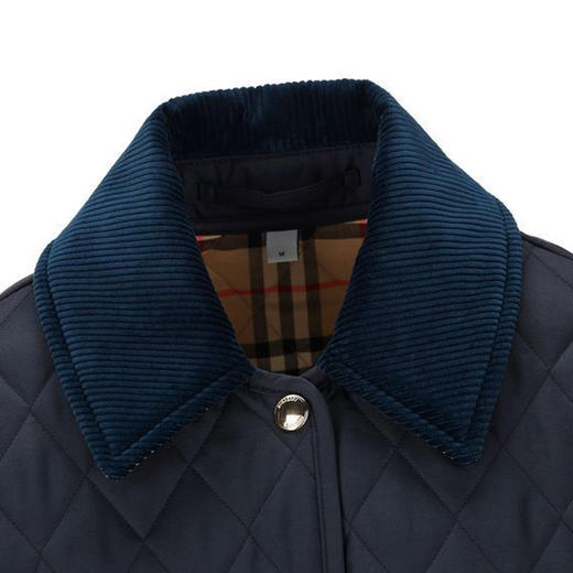 【二】BURBERRY 巴宝莉 女士灯芯绒领绗缝夹克棉服 蓝色 8078239 A1177 商品图2