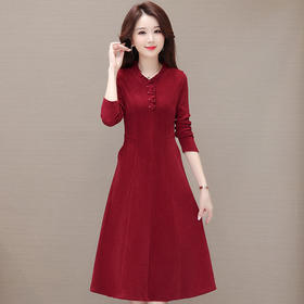 修身时尚，春款中长款简约A字裙V领长袖大码显瘦内搭打底裙QYM-XQD-X9276-L