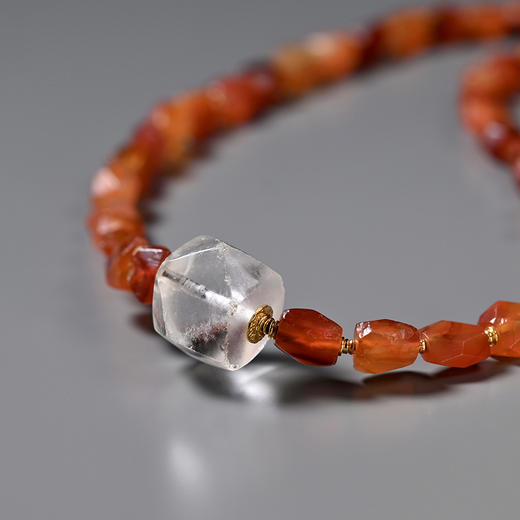 西亚高古多棱磨面白水晶+红玛瑙项链 商品图2