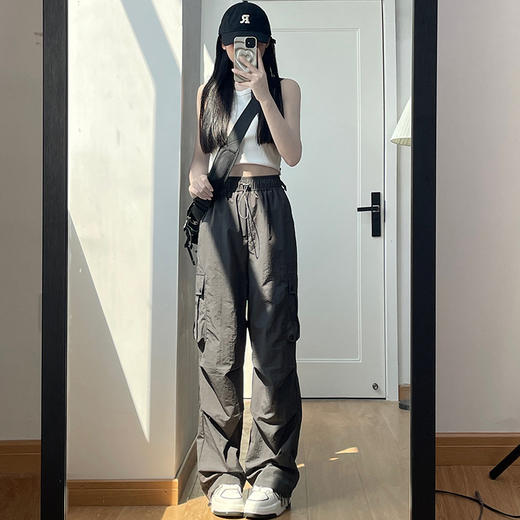 春秋款【2025年新款 粉色工装裤女】高腰阔腿裤 休闲风长款裤子 显瘦长裤 商品图1