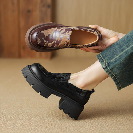 【预售5天】复古休闲马毛拼接厚底圆头乐福鞋女百搭小众松糕鞋MLD&A050 商品图0