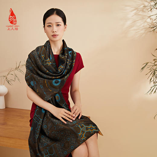 SAINTJOY/上久楷 宋锦双面披肩 如意盘长 CJ13262-1 商品图4