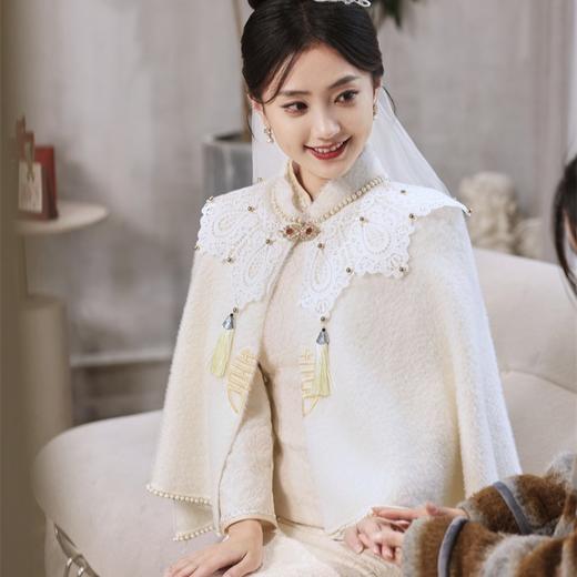 侧八扣长款复合蕾丝旗袍两件套SJT309 商品图2