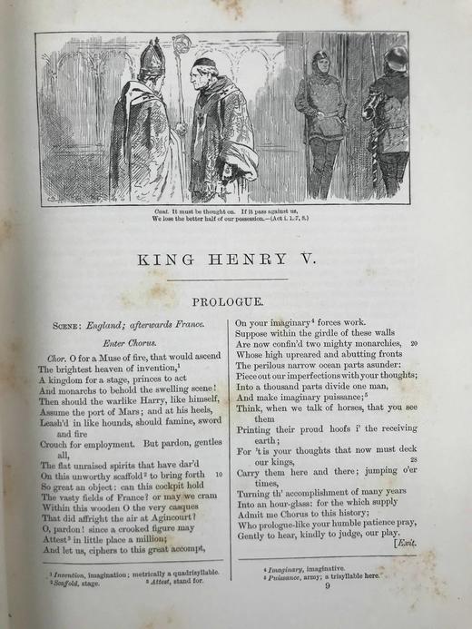 1888年 莎士比亚作品集（卷4，亨利五世/温莎的风流娘们/无事生非/皆大欢喜/第十二夜） 数十幅插图 漆布精装18开 商品图5