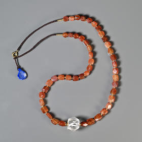 西亚高古多棱磨面白水晶+红玛瑙项链