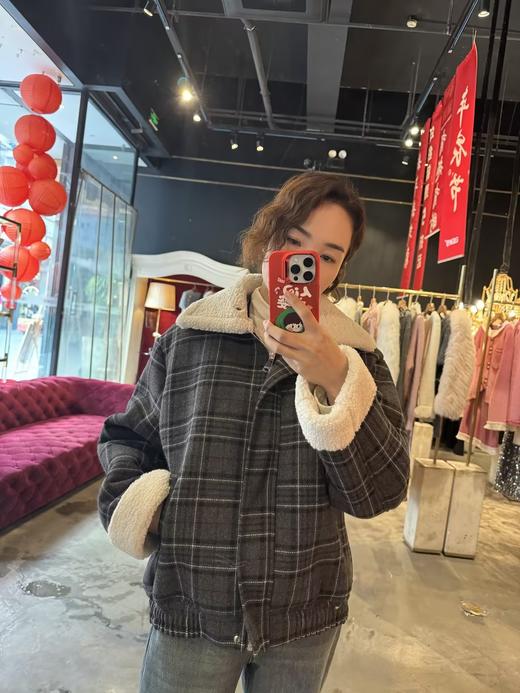 【门店同款】ENJOY冬季格纹皮毛一体外套 154860476 商品图1