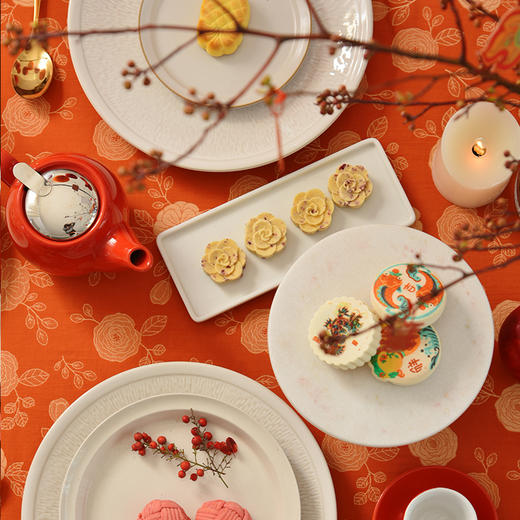 喜上玫瑰红色新年方桌布轻奢高级感餐桌客厅氛围感桌布 商品图3