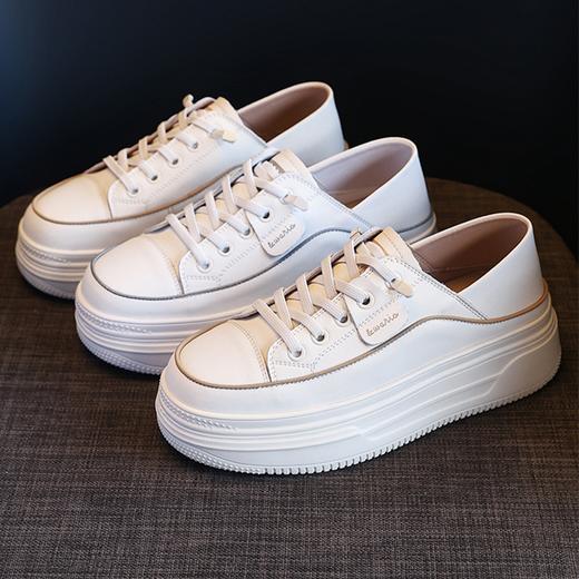 真皮踩跟两穿圆头低帮绑带厚底平跟休闲鞋 商品图2