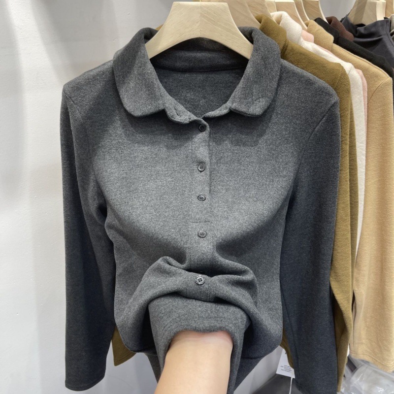 福利款~雀说 翻领保暖内衣双面德绒衬衣打底衫1482