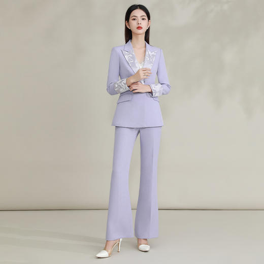 IWY/ 紫色新中式套装时尚播音主持人西装缎领国风年会职业装高级FYCP035 商品图0