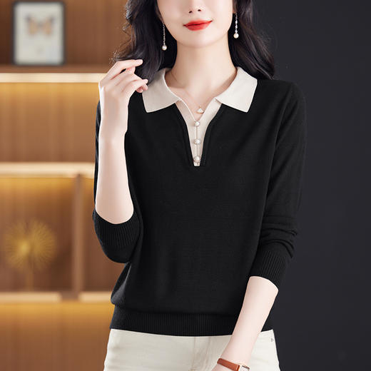 polo针织衫长袖上衣，春装女新款妈妈时尚薄款t恤毛衣打底衫CC-53-5823 商品图3