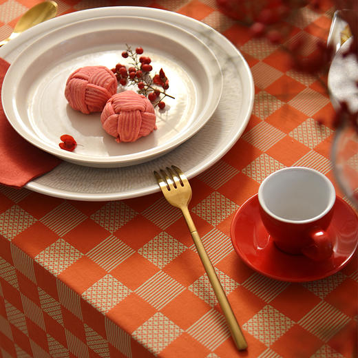 红橙棋子格红色新年方桌布轻奢高级感餐桌客厅氛围感桌布 商品图3