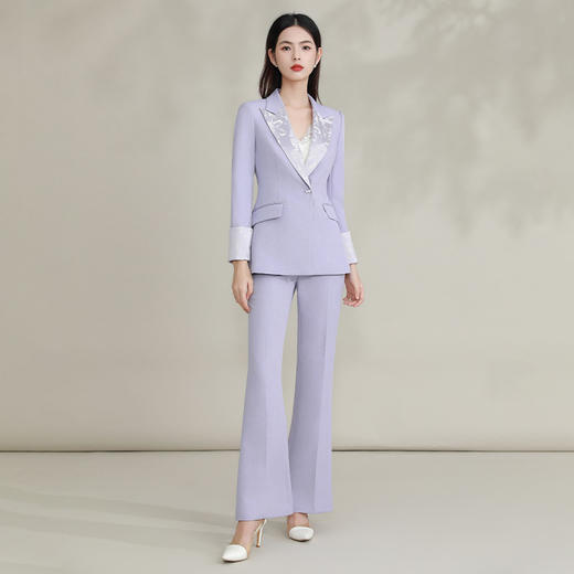 IWY/ 紫色新中式套装时尚播音主持人西装缎领国风年会职业装高级FYCP035 商品图1