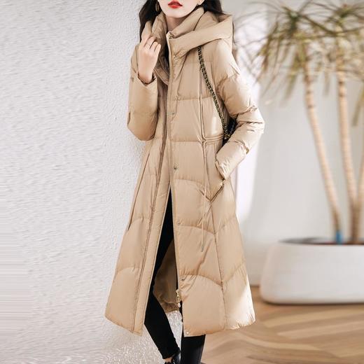黑色羽绒服女2023年冬季新款气质时尚长款过膝加厚白鸭绒连帽外套 商品图2
