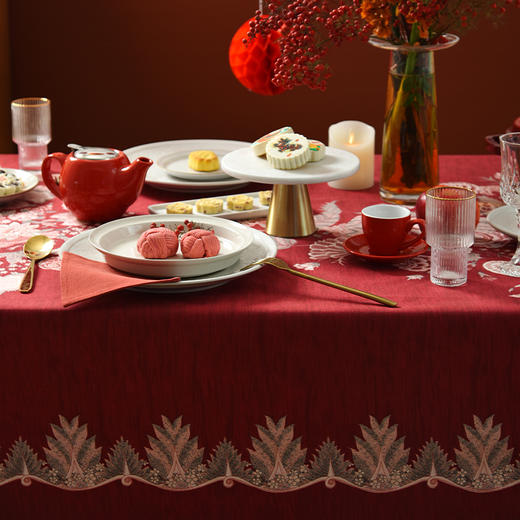 红火冰花红色新年方桌布轻奢高级感餐桌客厅氛围感桌布 商品图2