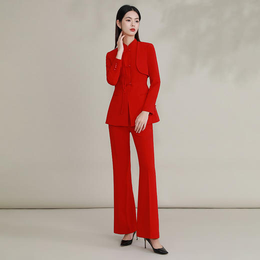 IWY/ 红色西装套装女年会国风主持人正装西服高级感盘扣新中式FYC238+FYP239 商品图1