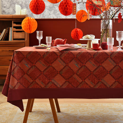 五福临门红色新年方桌布轻奢高级感餐桌客厅氛围感桌布 商品图0
