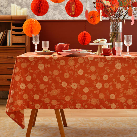 喜上玫瑰红色新年方桌布轻奢高级感餐桌客厅氛围感桌布 商品图0
