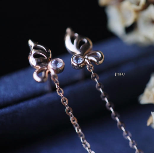 18K玫瑰金和田玉（碧玉）福豆耳钉/双面福豆6*17mm/总长45mm 商品图2