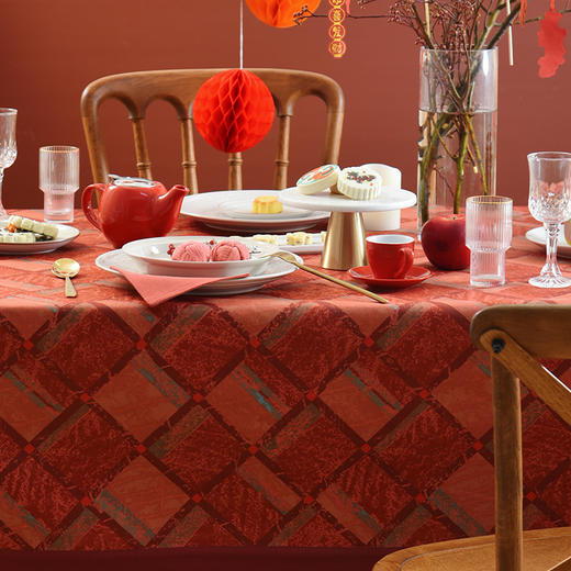 五福临门红色新年方桌布轻奢高级感餐桌客厅氛围感桌布 商品图1