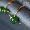 18K玫瑰金和田玉（碧玉）葫芦镶钻耳饰/立体葫芦7*9mm/菠菜绿/总长30mm 商品缩略图1