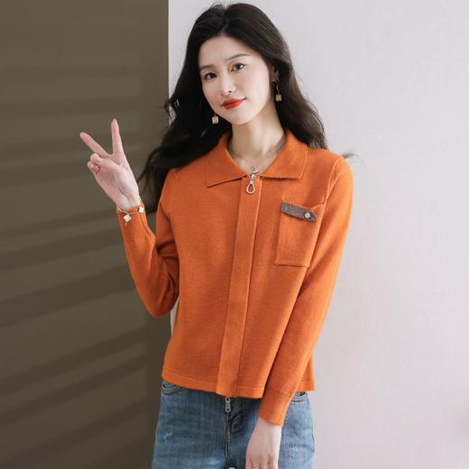 春季新款，短款针织衫外套宽松衬衫领上衣女简约双头拉链披肩CC-101-96876 商品图3