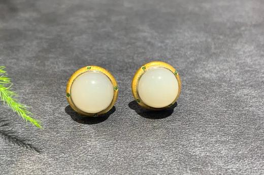 【御珠宫坊】金镶羊脂白玉耳钉 商品图5